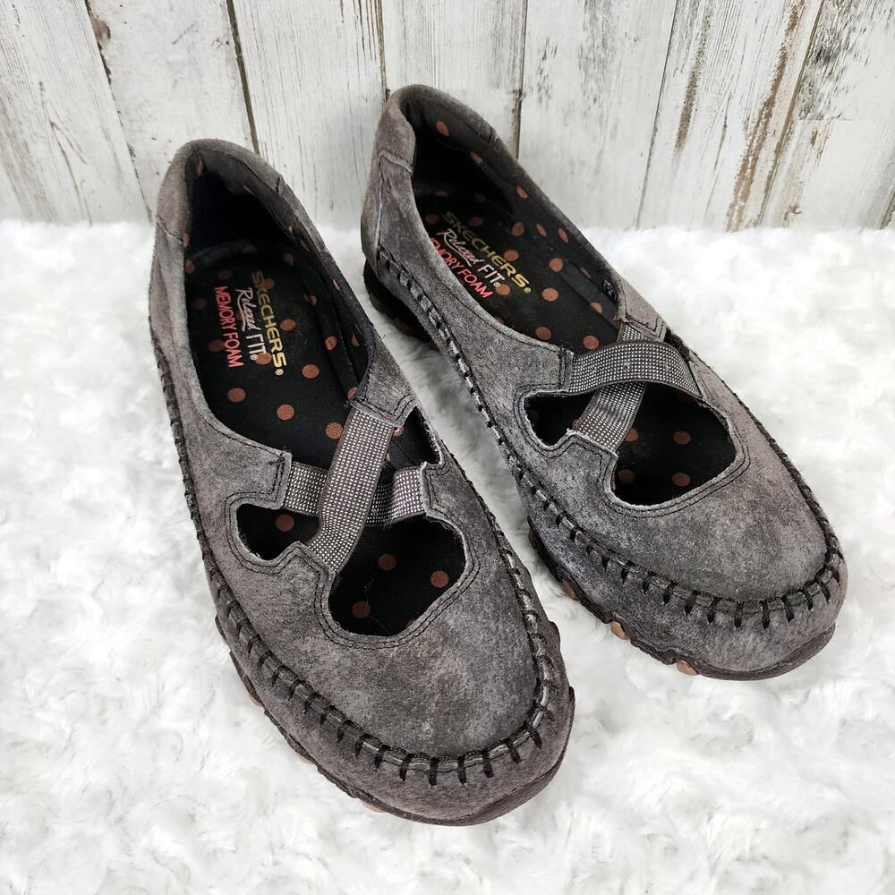 Skechers Relaxed Fit Leather Mary Jane Casual Shoes Brown Size 6